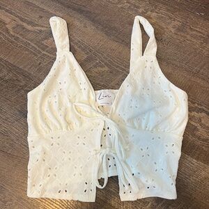 Olivia Rae Cream Eyelet Tie-Front Top